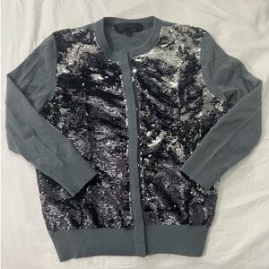 L’Wren Scott Cashmere Sequin Cardigan Blue-Gray 3/4 Sleeve Made in Italy Size S